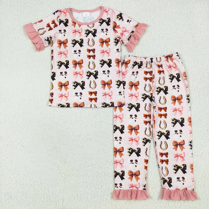 Pink Cow Bows Sibling Pajamas