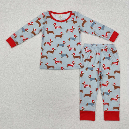 santa dog print Christmas boys bamboo pajama set