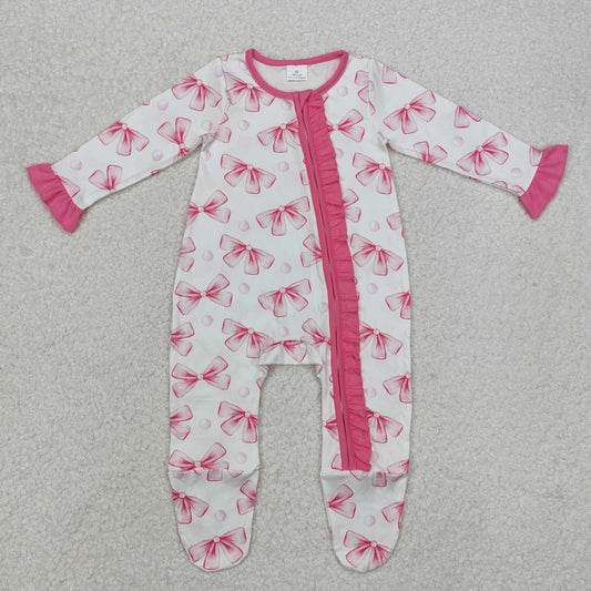 pink bows zip footie sleeper