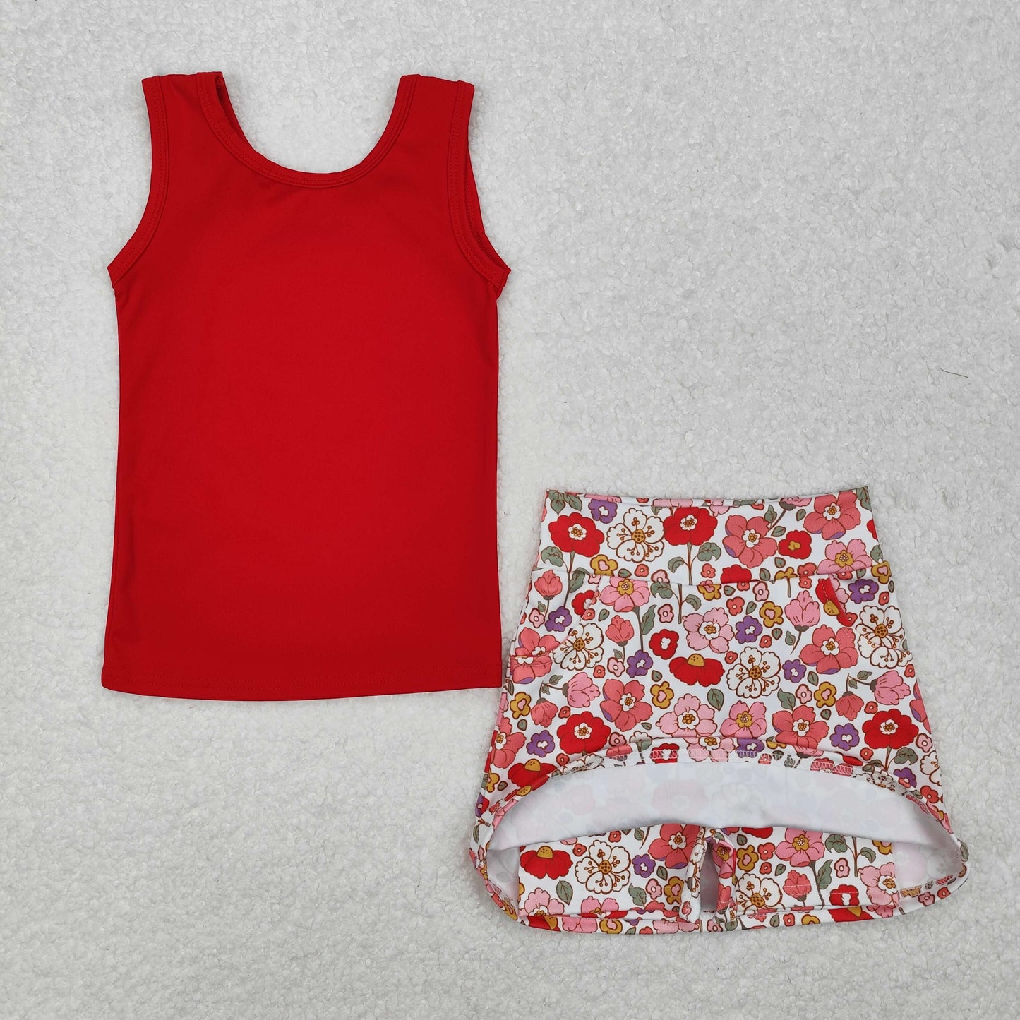 red flower athletic tank outfit girls clothes