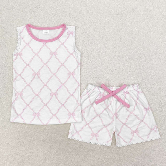 pink bows tank shorts set girl