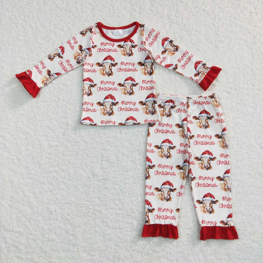 merry christmas cow print girls sleepwear