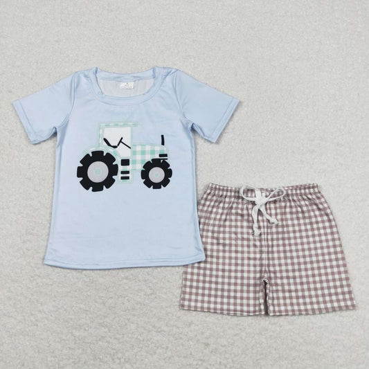 tractor print boy shorts set kids clothing