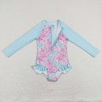 kids little girl one pieces rash guard swimsuit