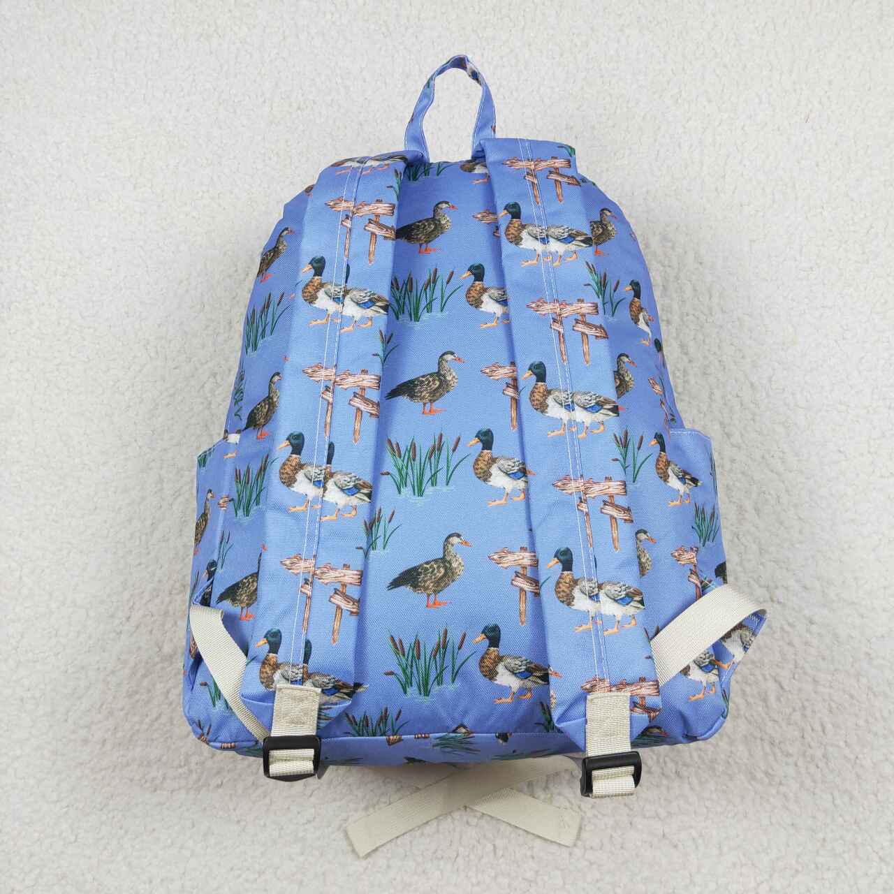 duck print children backpack blue bag