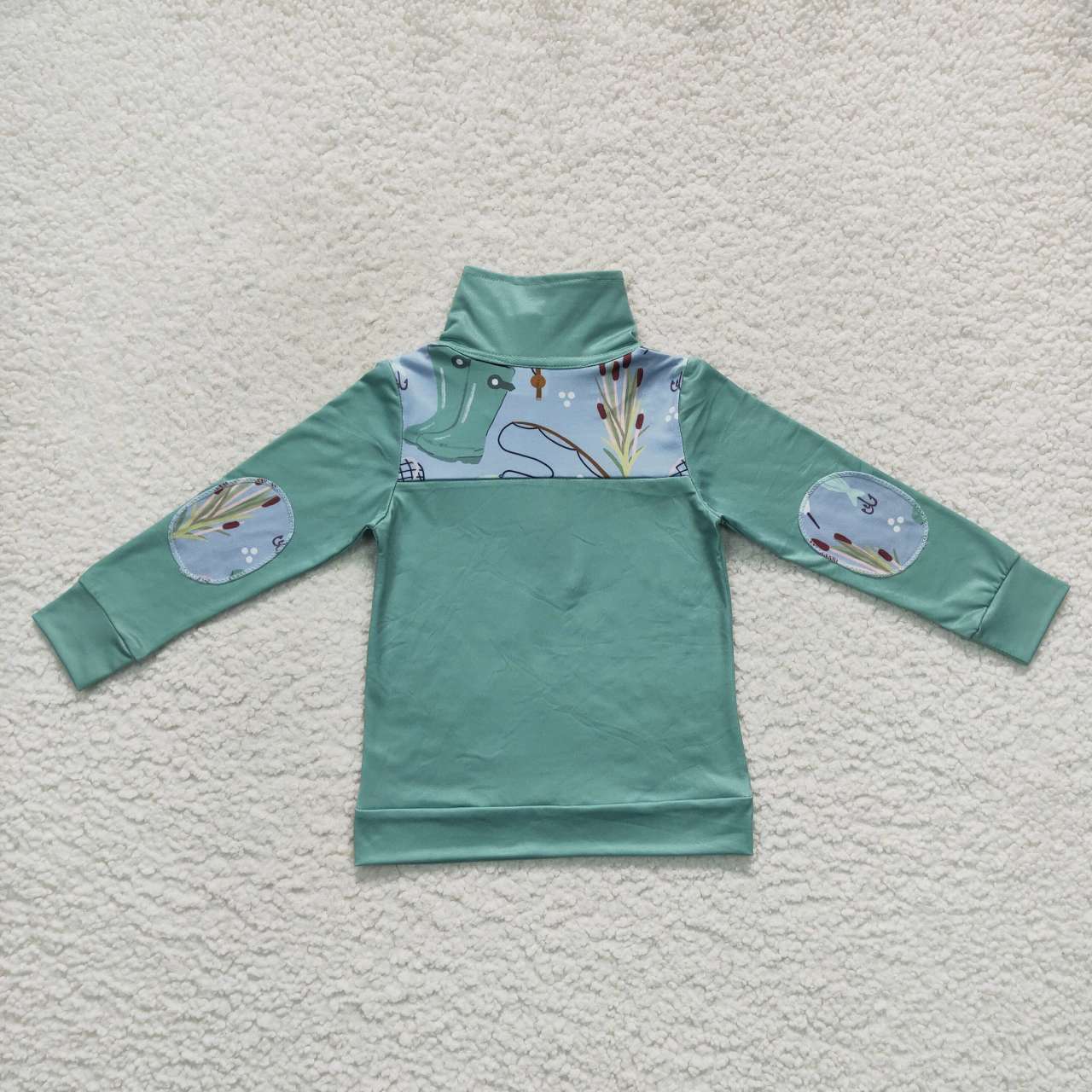 green fishing print zip up pullover