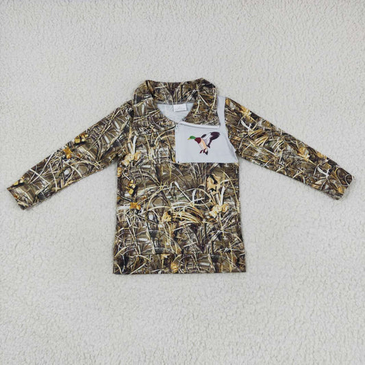 little boy camo zip pullover with duck embroidery