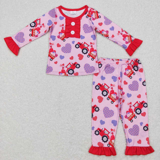 girl valentine's day heart truck pajama outfit