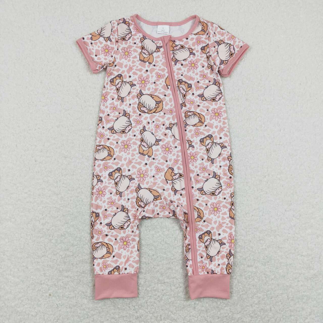 floral cow pattern baby girl zip sleeper