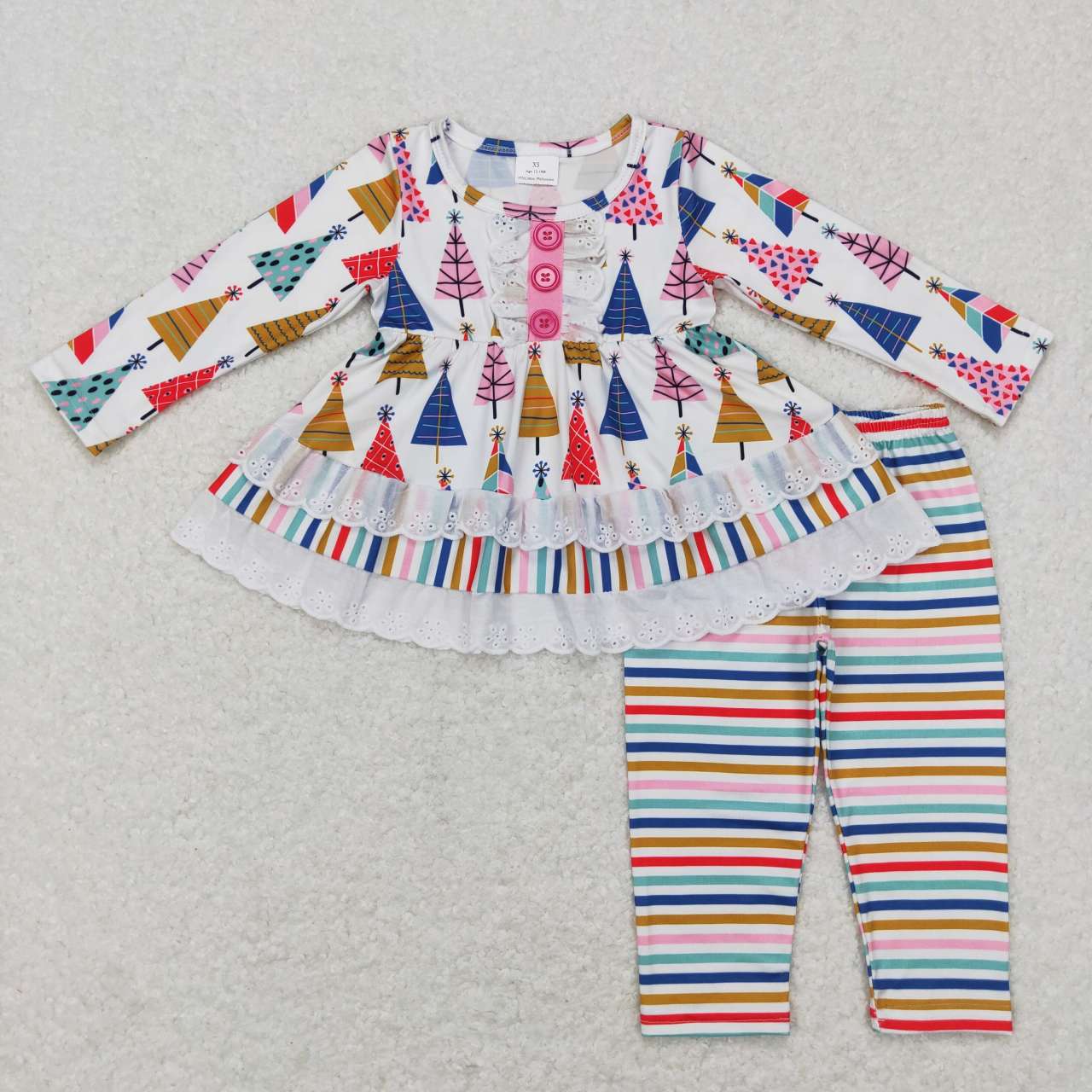 Girl christmas boutique outfit colorful stripe legging set