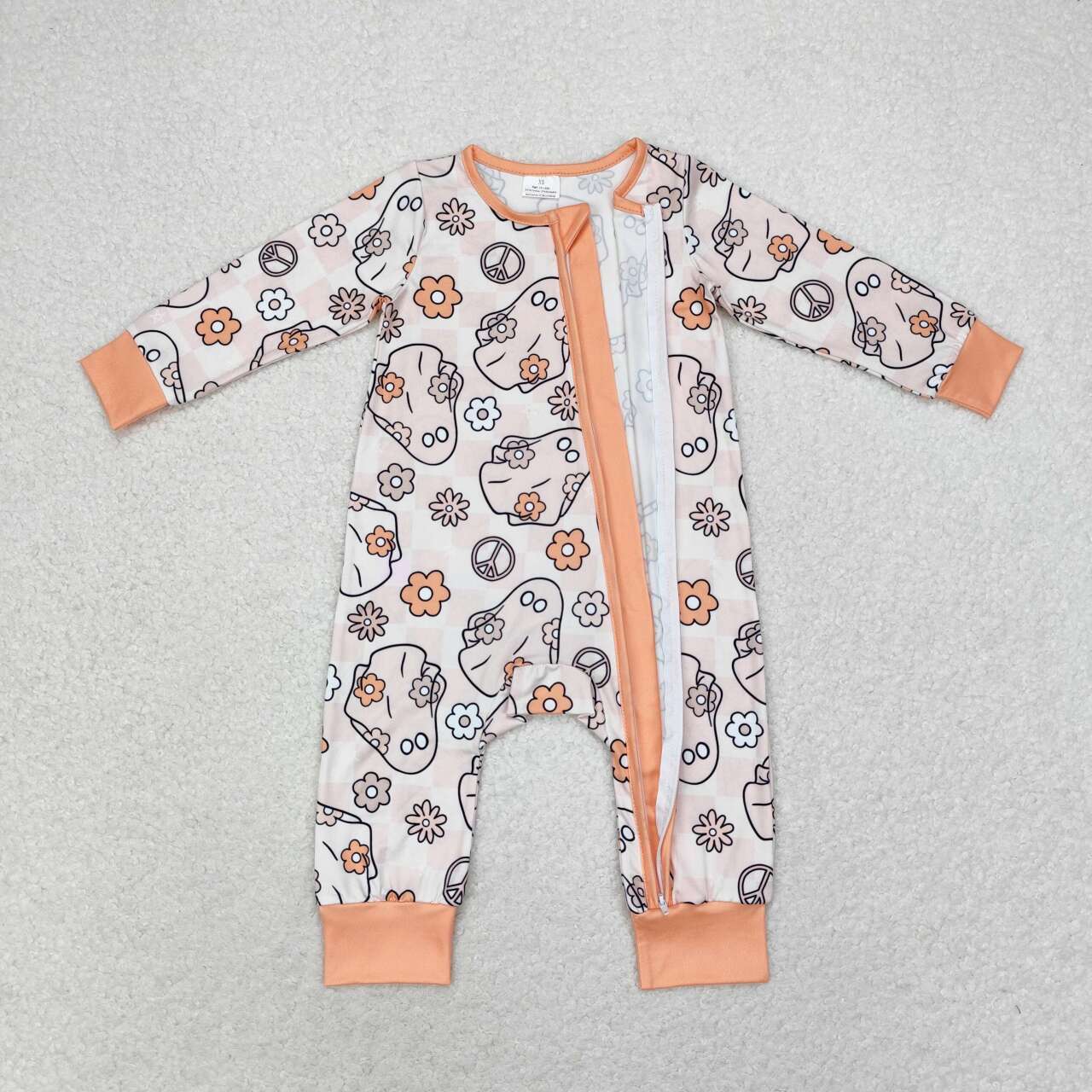 Ghost floral plaid baby girls Halloween zipper romper