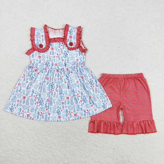 red white blue flower 4th of july girl shorts outfit