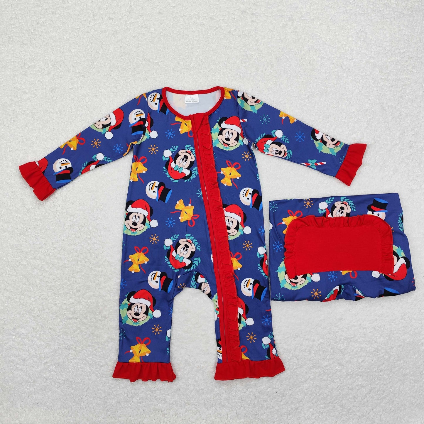 girl santa mouse ruffle zip sleeper