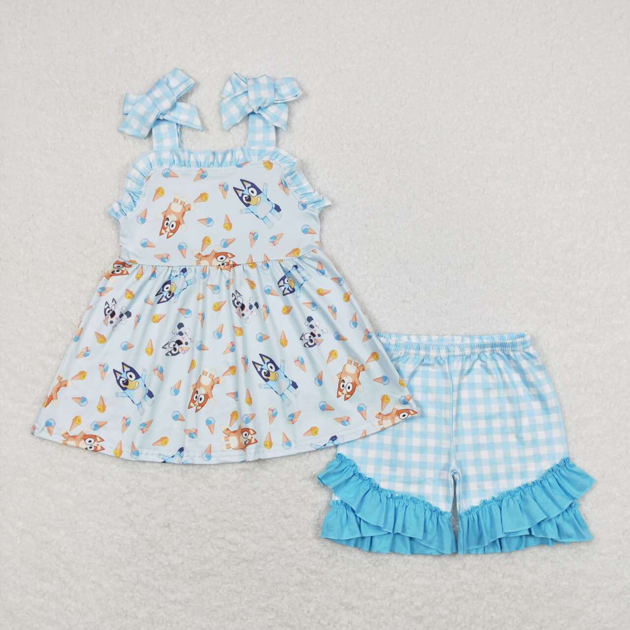 ice-cream and dog strap shorts set  little girl summer outfit