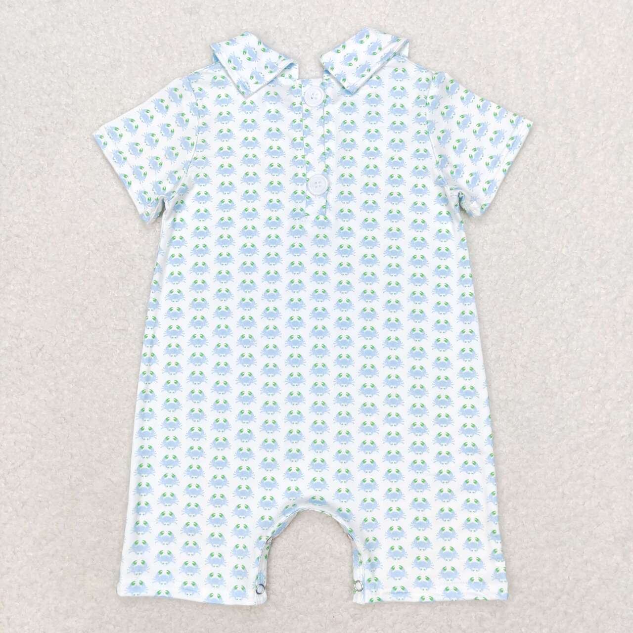 blue crab print baby boy polo rompers