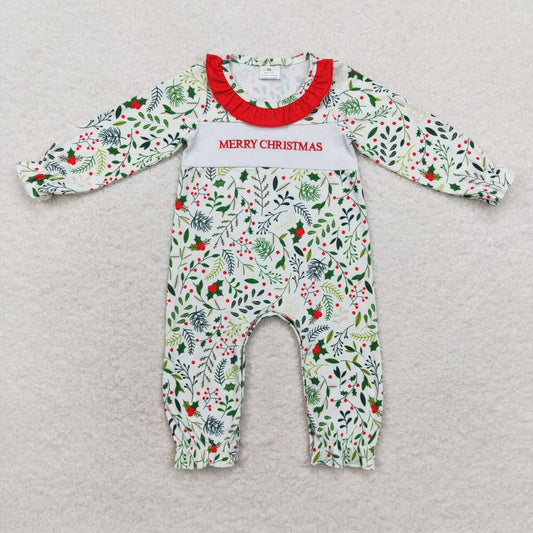 baby girl long sleeve merry christmas embroidery romper