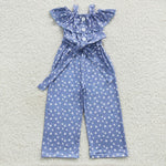 blue polk dots kids girls jumpsuit