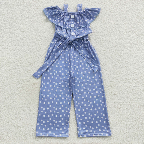 blue polk dots kids girls jumpsuit