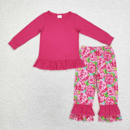 hot pink cotton shirt rose pants set girl fall outfit