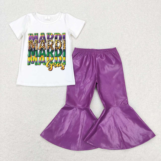 girl mardi gras purple leather pants set