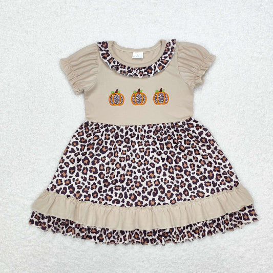 leopard pumpkin embroidered ruffle dress