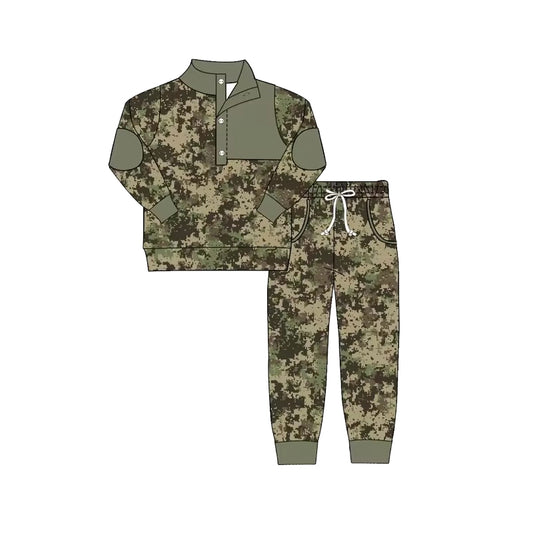 MOQ 8 TAT 6-8 weeks long sleeve pullover camo baby boy jogger set boy outfit
