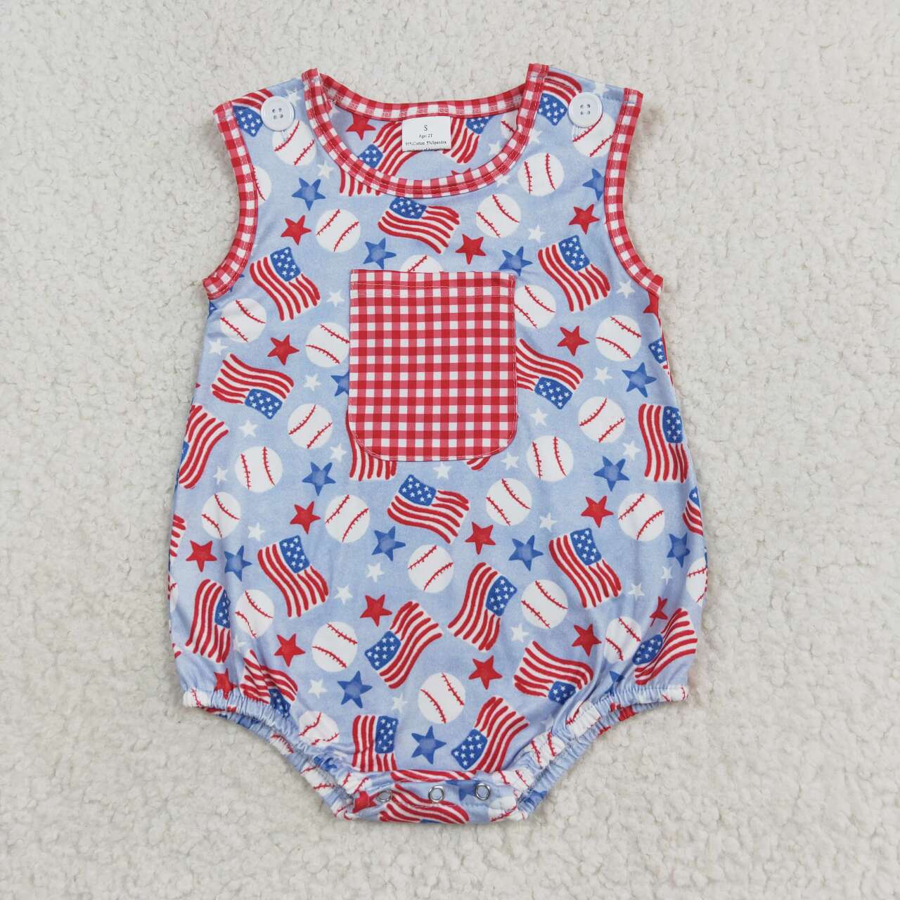 All-American Slugger Baby Patriotic Baseball Bubble Romper