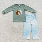 Thanksgiving day turkey embroidery little boy pants set