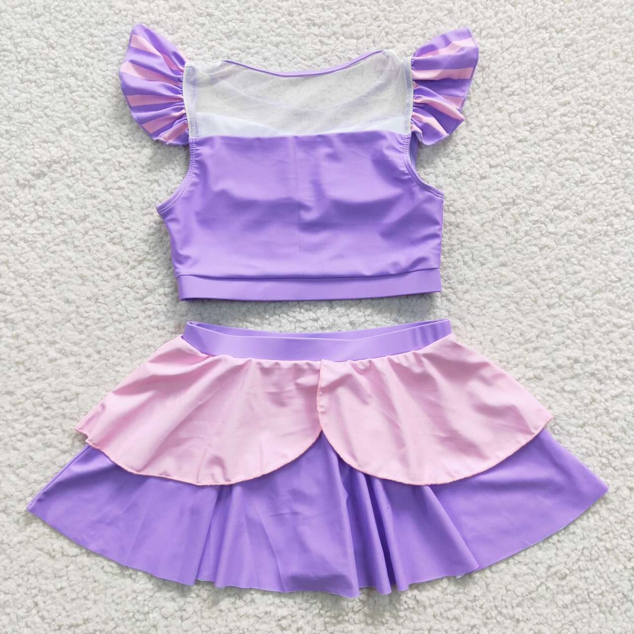 2pcs kids purple and pink princess swimsuit girl swim wear