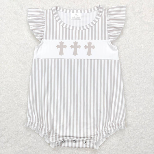 infant easter flutter sleeve stripe jesus cross print bubble