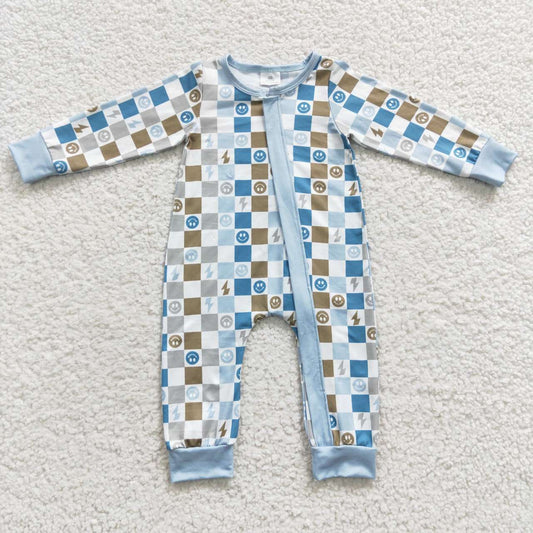 blue retro checkered boy sleeper