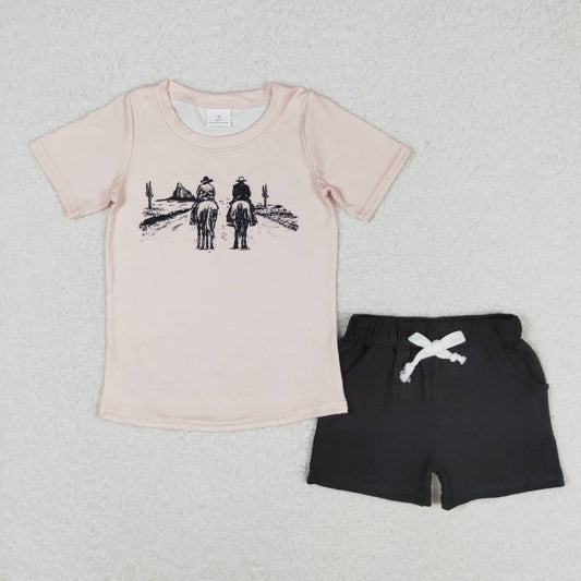 horse riding boy shorts set kids clothing