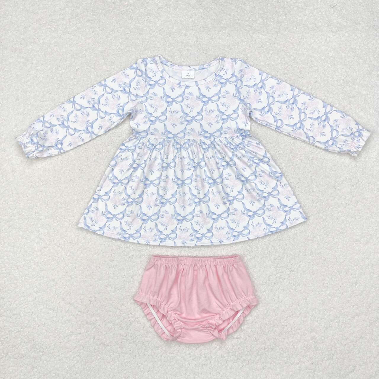 long sleeve blue bow pink floral bummie set