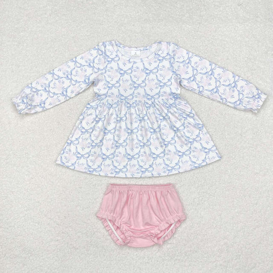 long sleeve blue bow pink floral bummie set