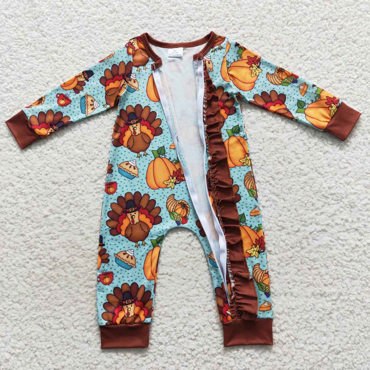 Turkey print baby girl Thanksgiving day sleeper