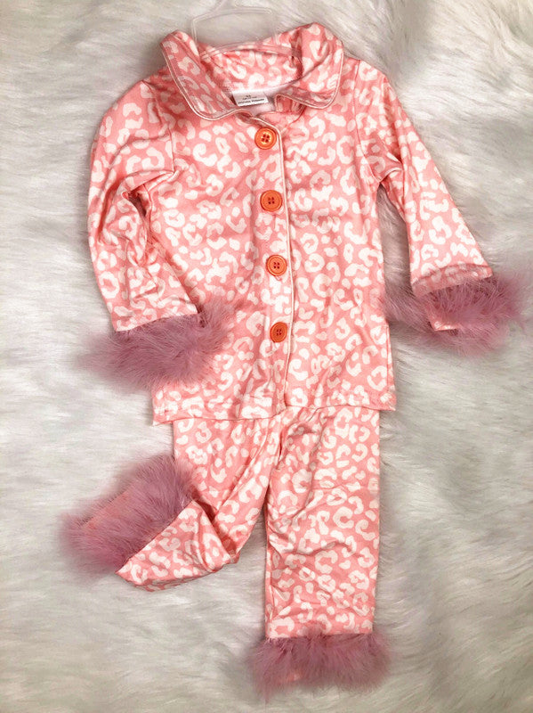 fashion pink leopard girl button pajama set