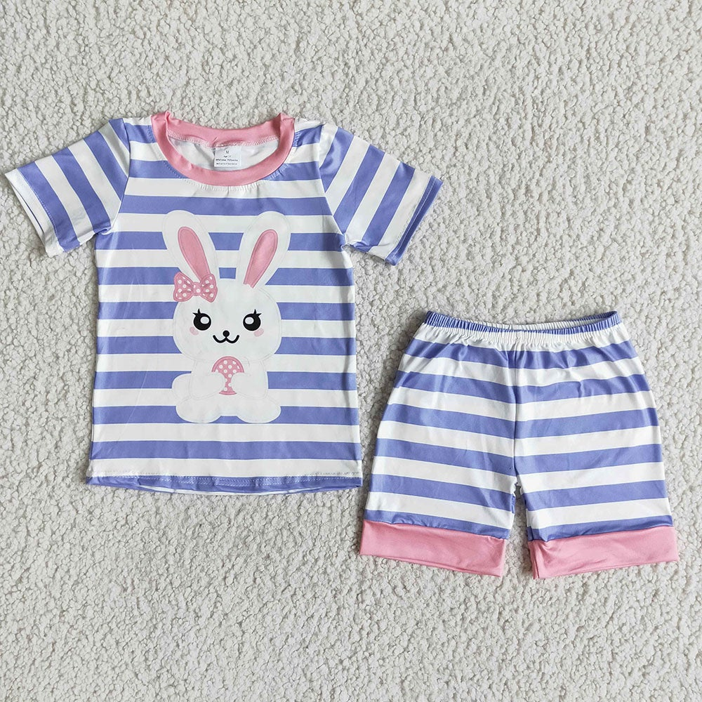 stripes rabbit print easter shorts pajama set girl