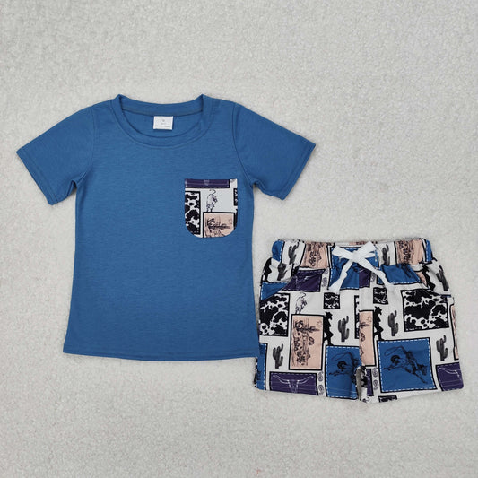 western cowboy rodeo pocket t-shirt baby boy shorts set