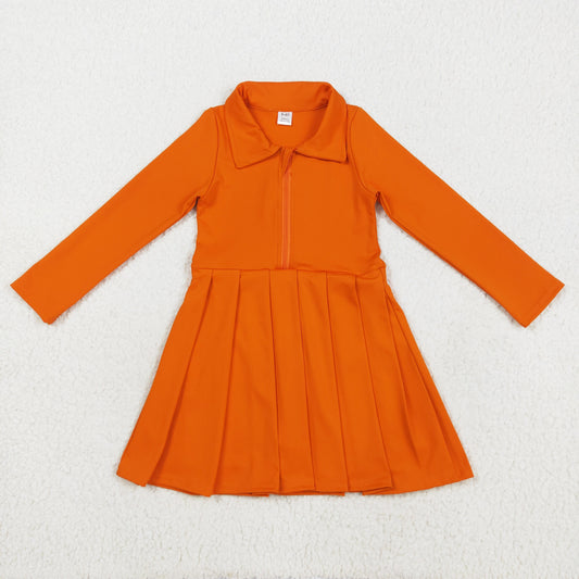 Long sleeves orange zipper pleated sports dress