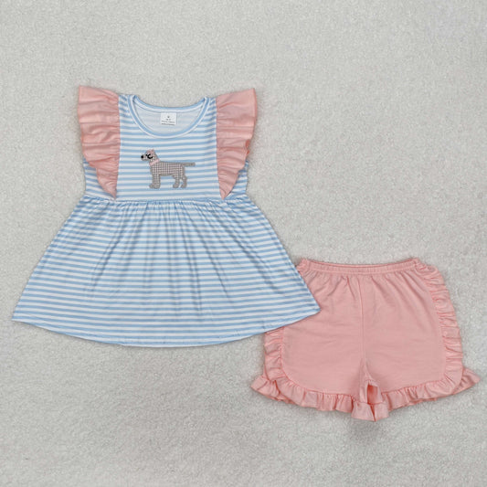 baby girl clothes puppy embroidery ruffle shorts set