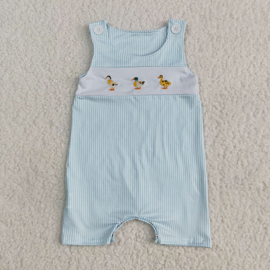blue stripes duck embroidery tank romper