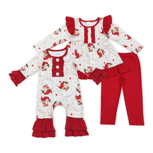 Red Santa Print Christmas Girls Sibling Clothing