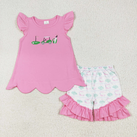 pink golf embroidery shorts set girl