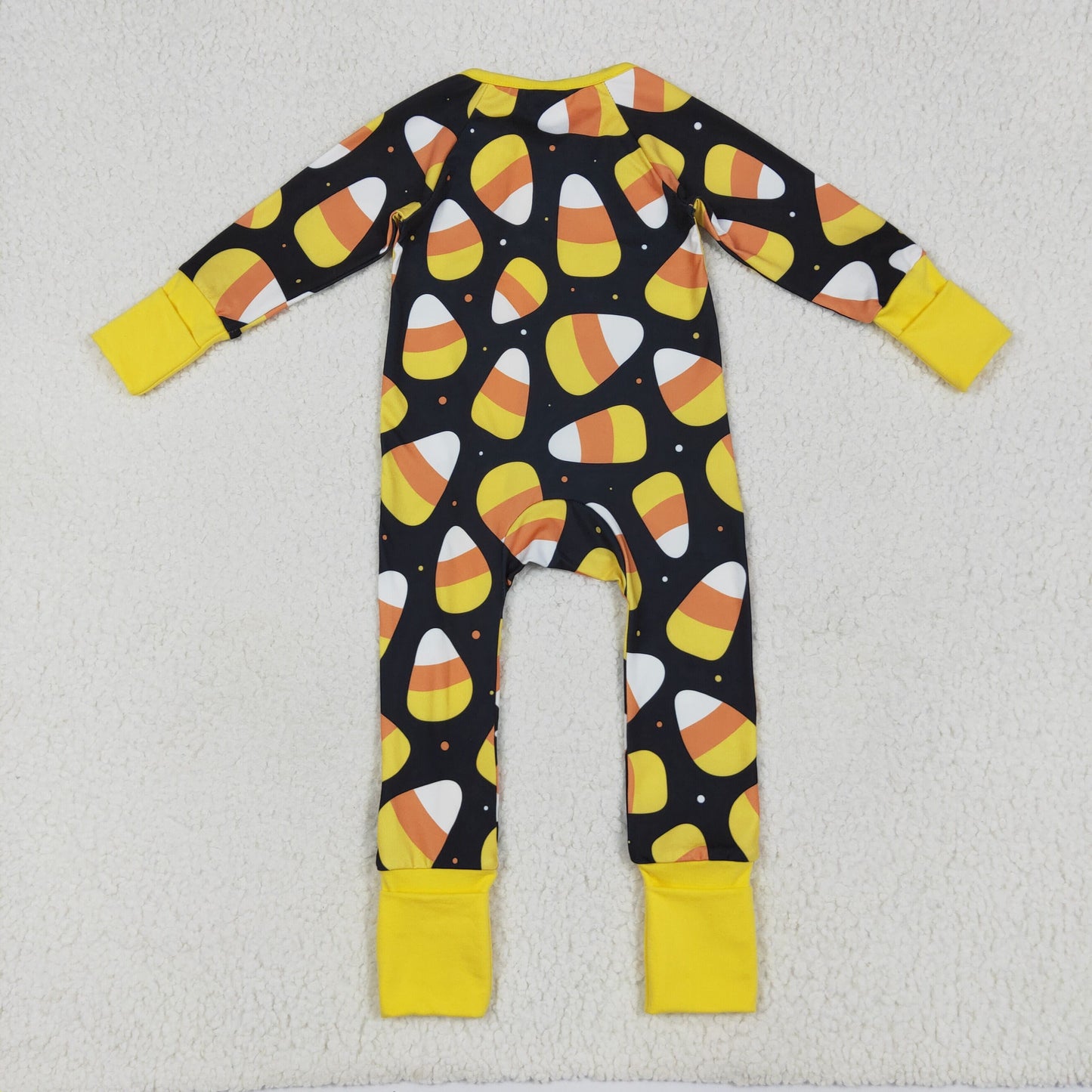 Halloween candy corn print zip sleeper