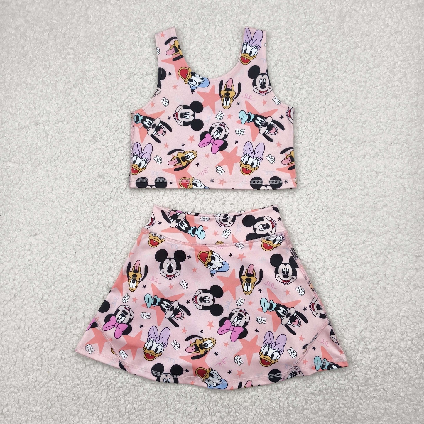 cartoon mouse duck two pieces athletic skort dress set