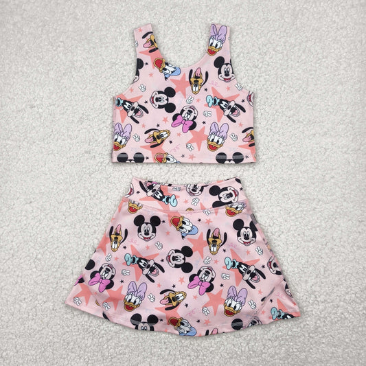 cartoon mouse duck two pieces athletic skort dress set