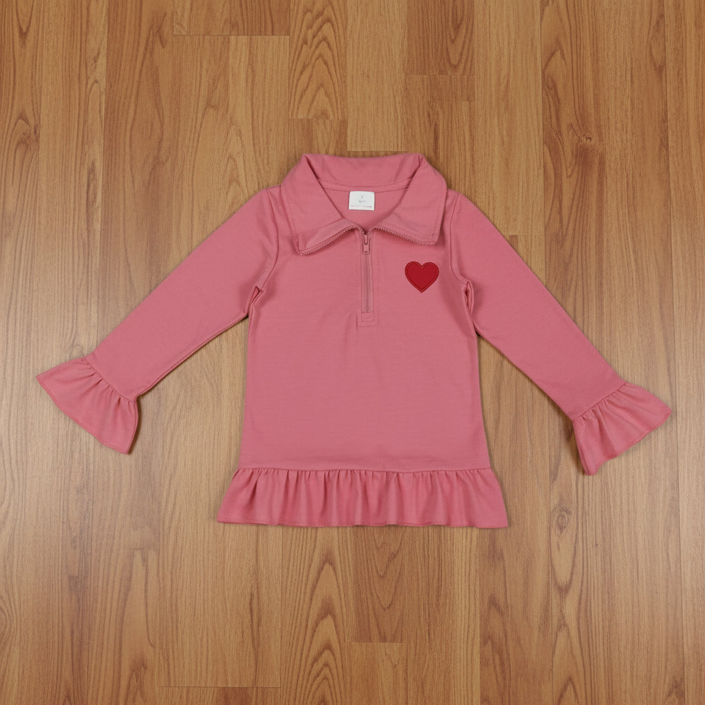 red coquette embroidery zip pullover