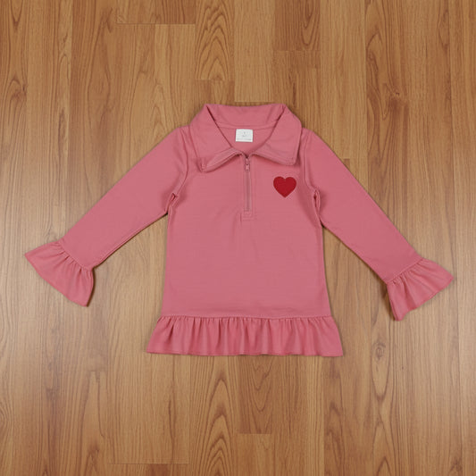 red coquette embroidery zip pullover