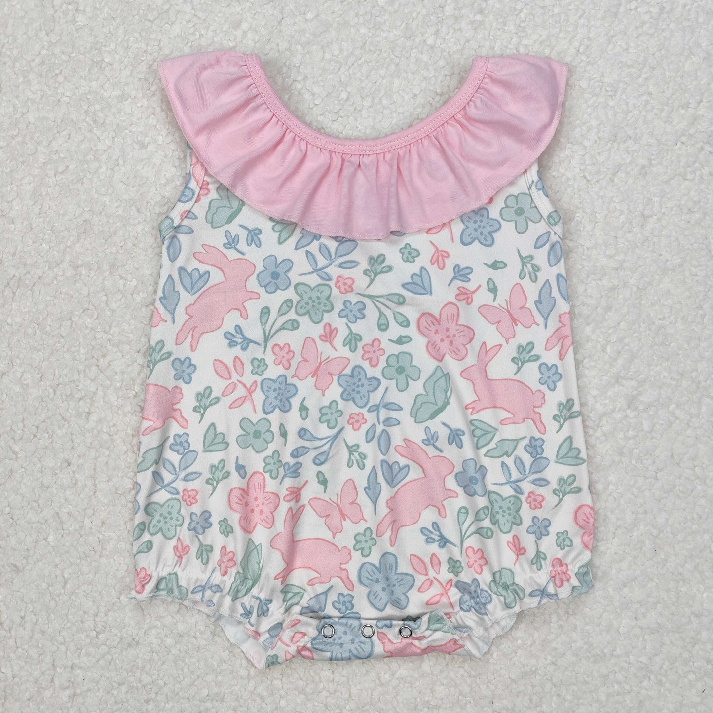 floral pink rabbit print print baby girl easter bubbles