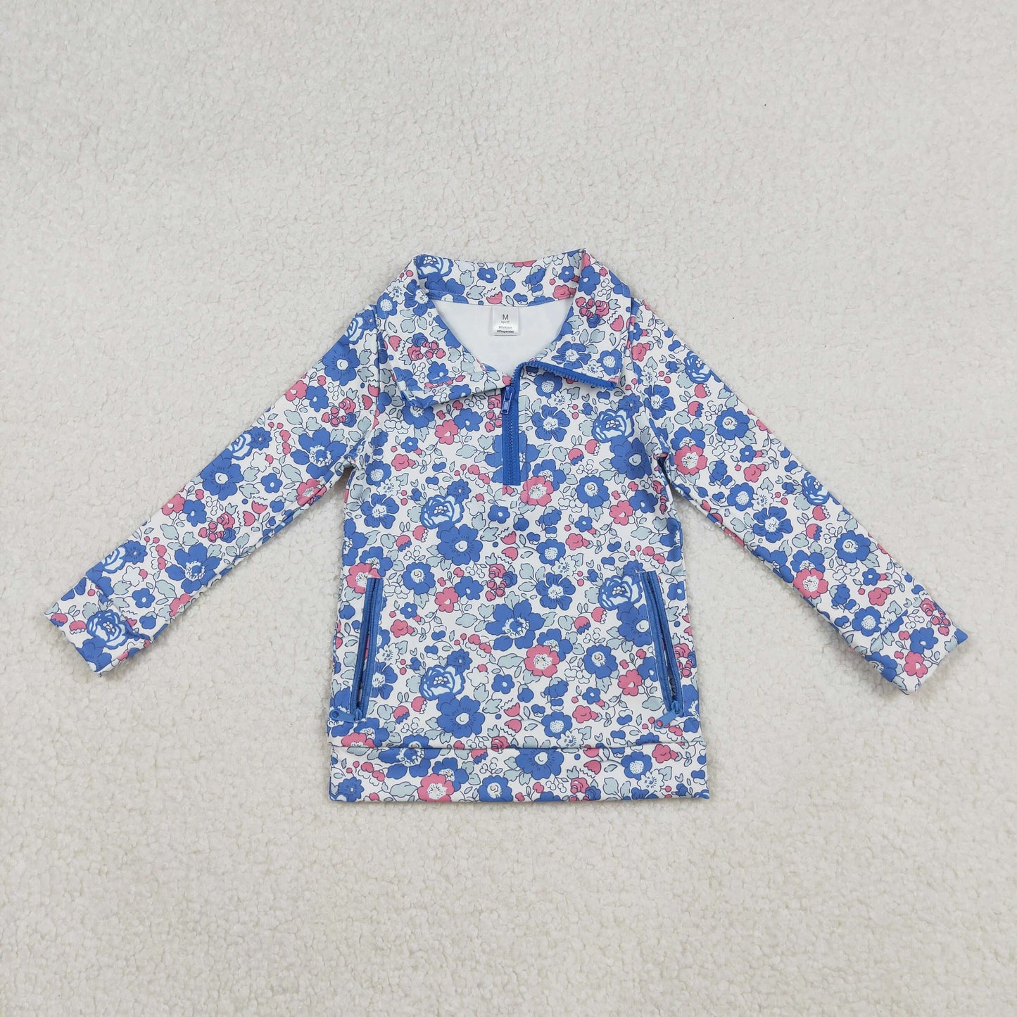 long sleeve blue flower athletic zip top baby girl clothes
